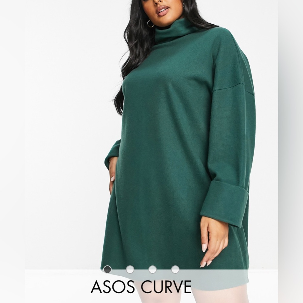 ASOS Design Curve Roll Neck Mini Jumper Dress Green Size 20